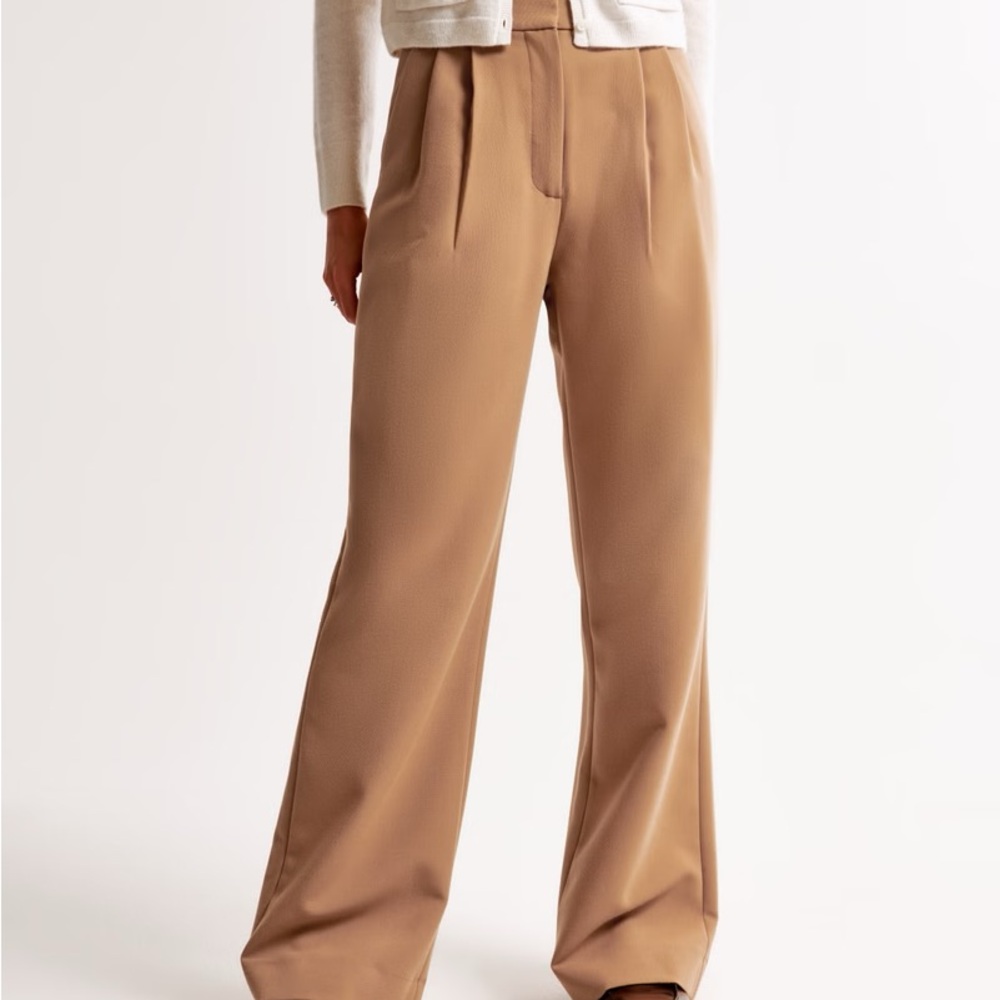 Abercrombie & Fitch Curve Love Tan Wide-Leg Trousers